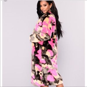 Fashion Nova Camo Print Faux Fur Coat